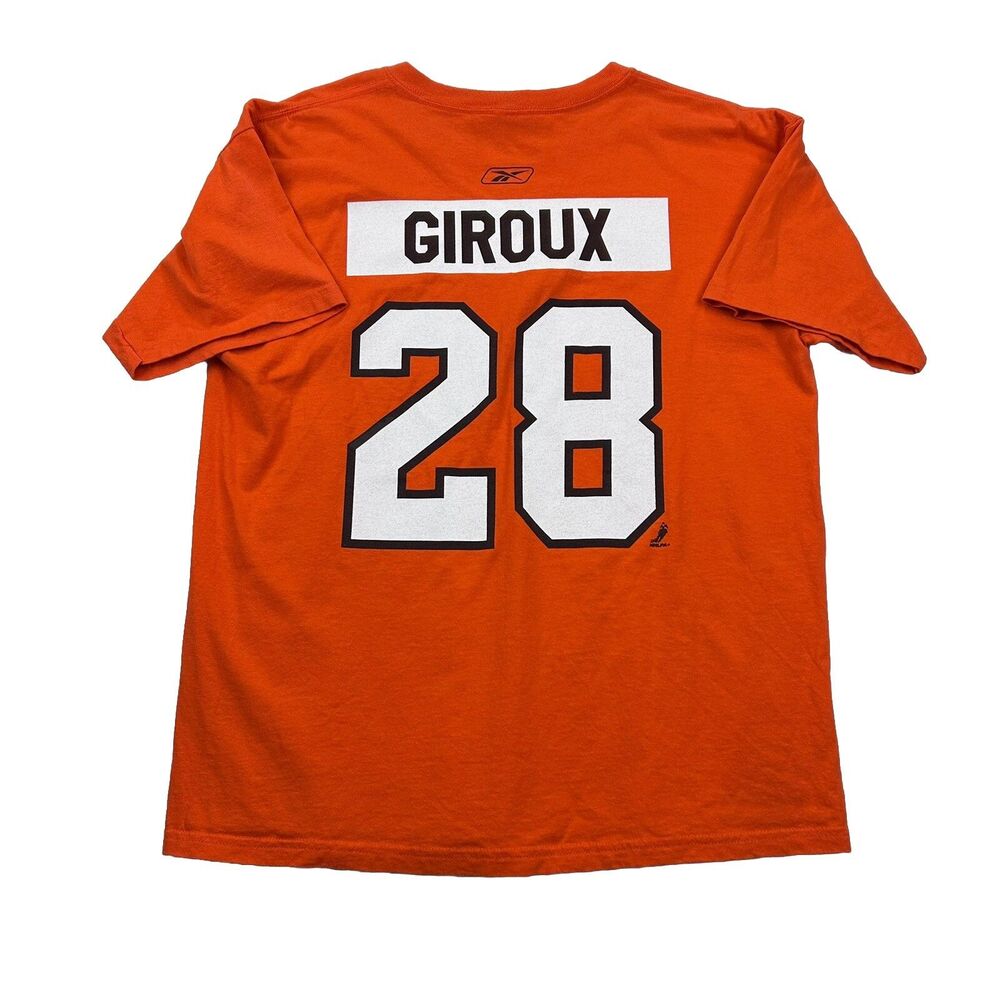 Philadelphia Flyers NHL Giroux 28 T Shirt Mens L Orange Front And Rear Print